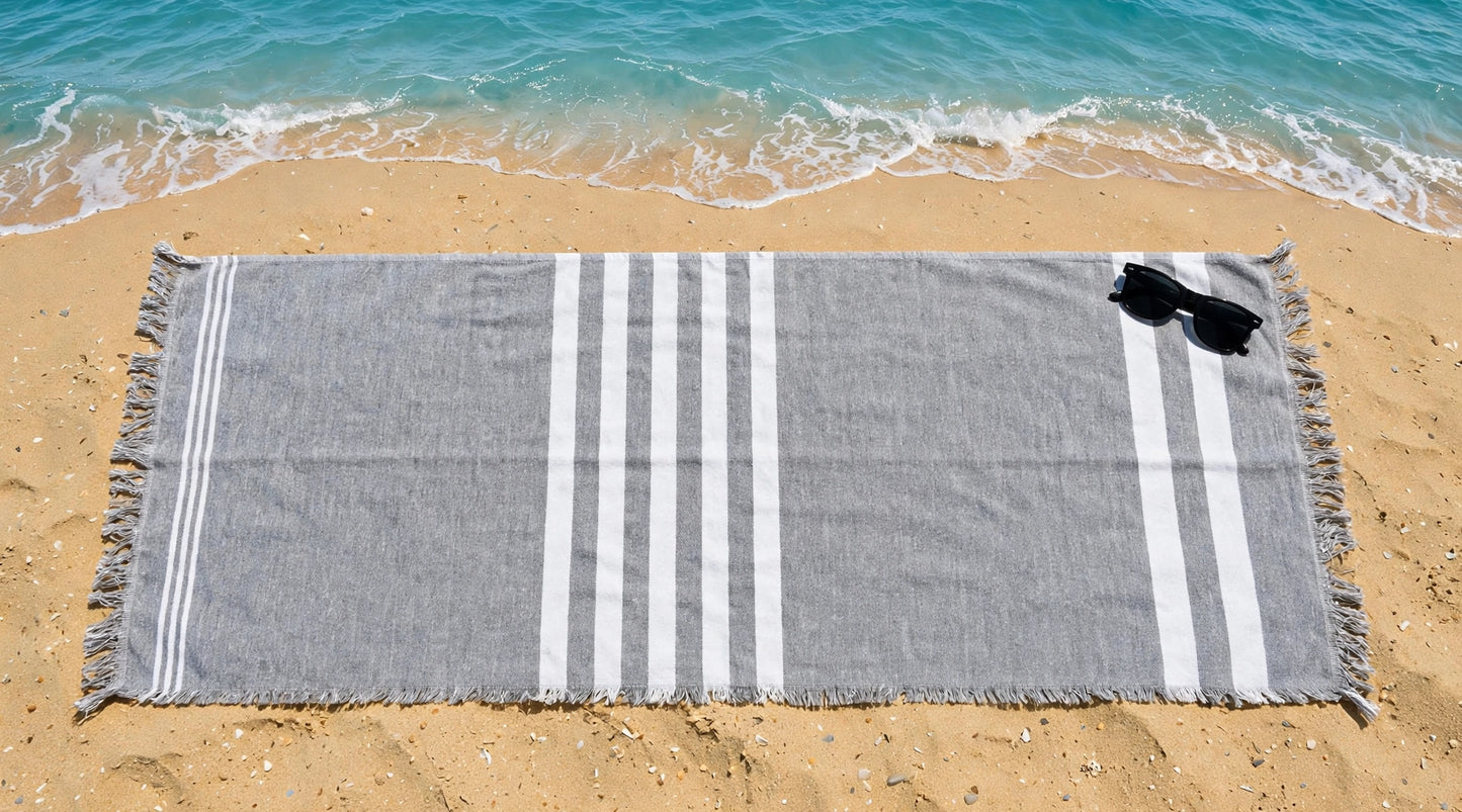 SILVER - Turkish Cotton Beach/Gym/Salon/Vacation Towel
