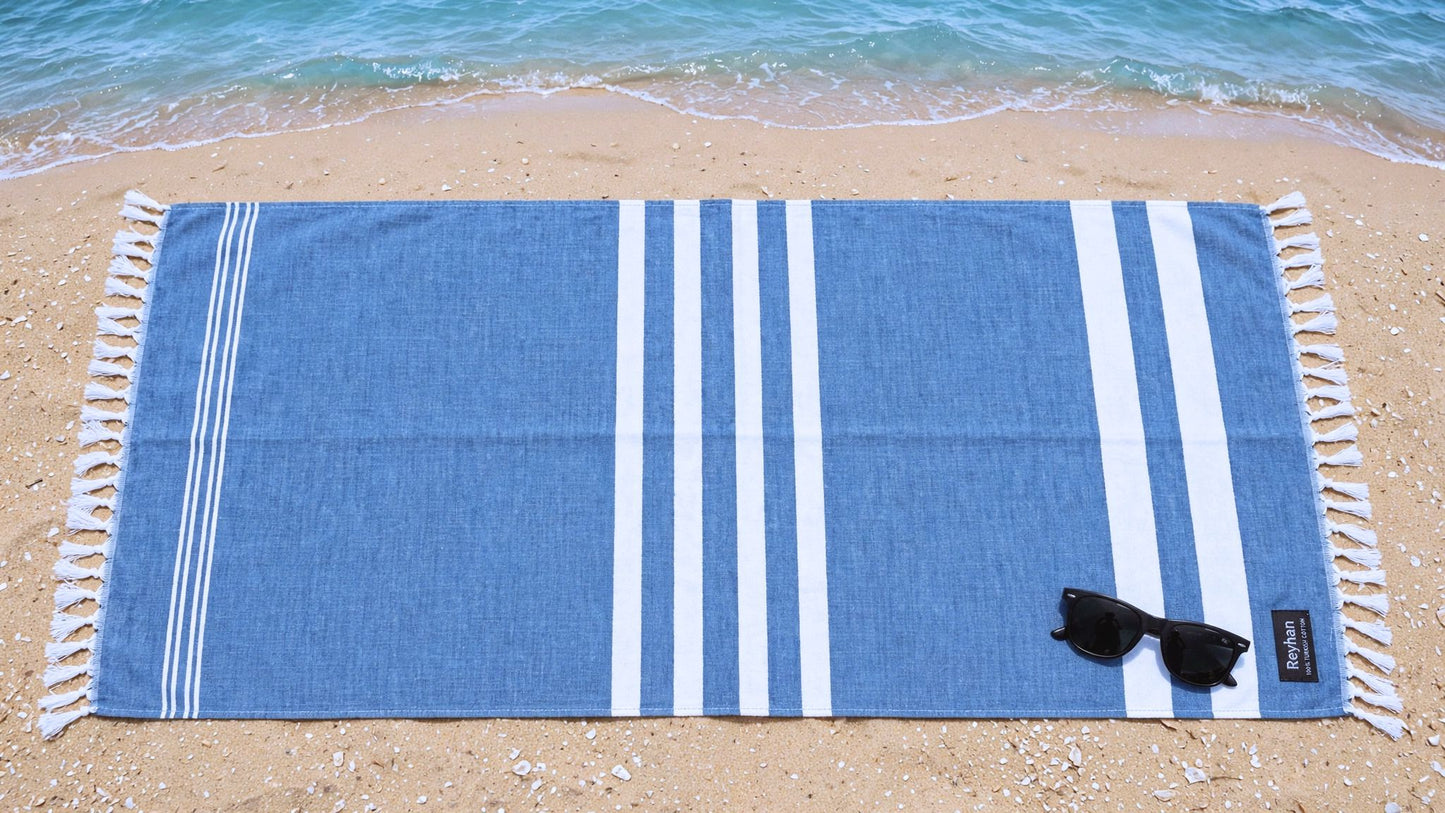 COASTAL BLUE - Turkish Cotton Beach/Gym/Salon/Vacation Towel